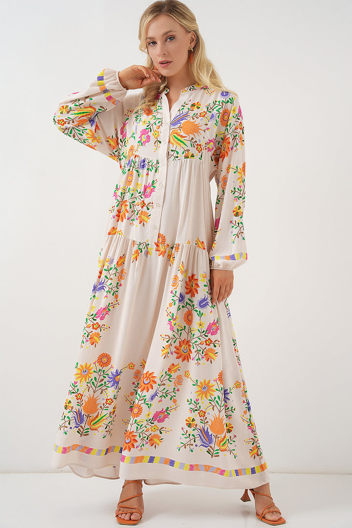 Bigdart Robe de mode modest 2423 à motif authentique - Orange brûlé