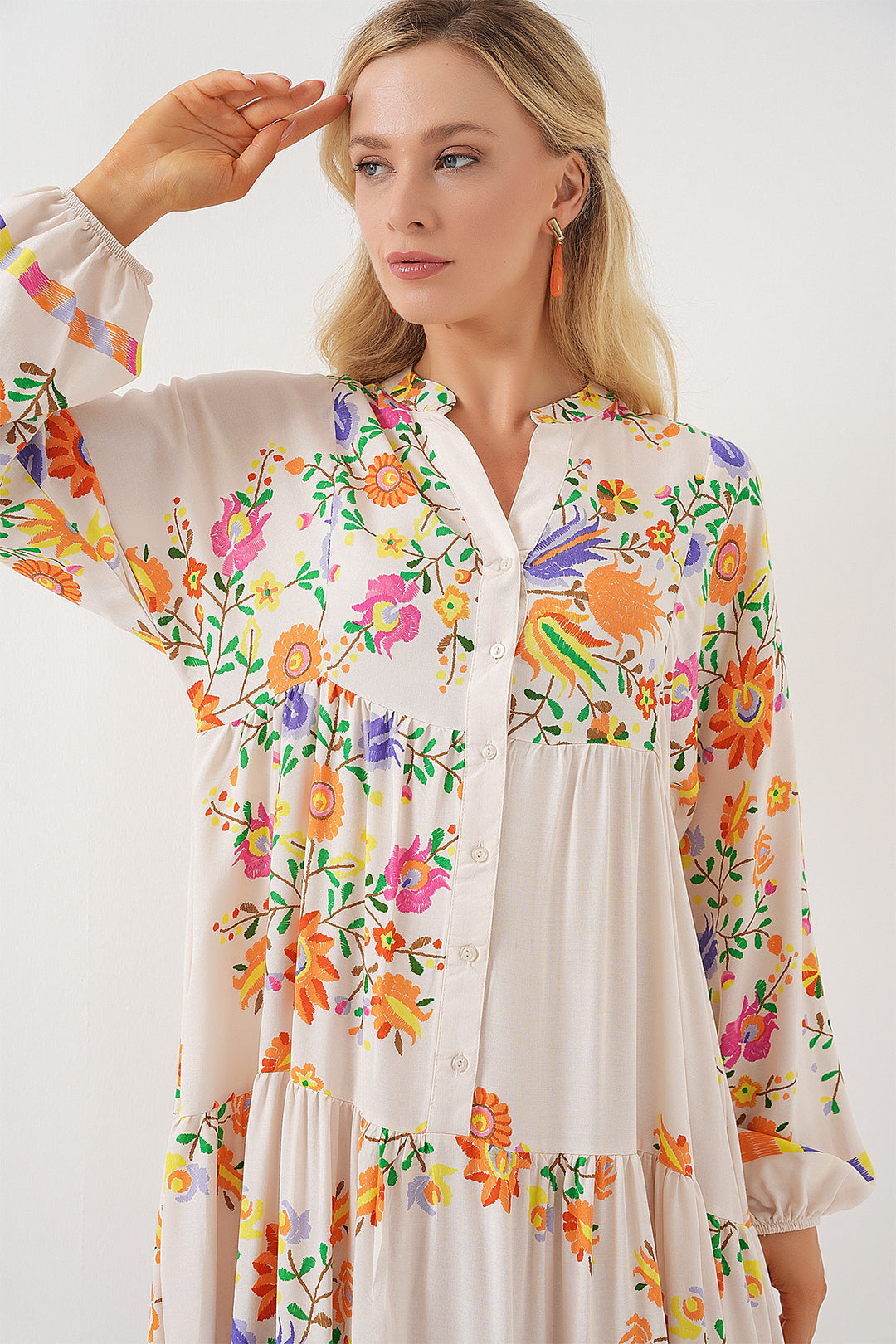 Bigdart Robe de mode modest 2423 à motif authentique - Orange brûlé