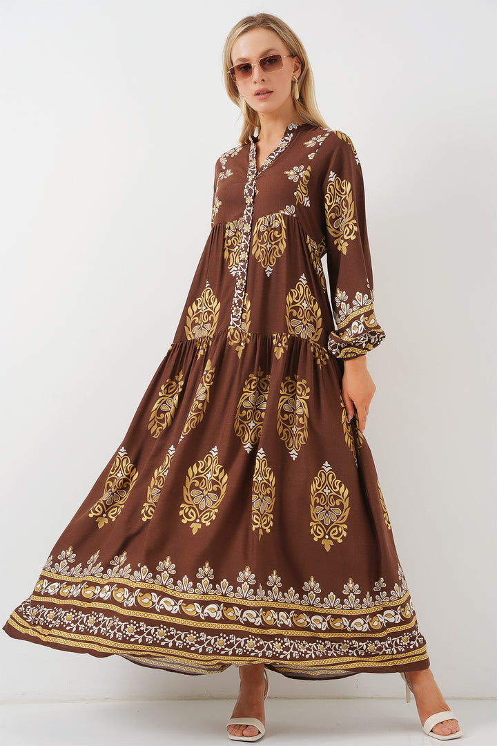 Bigdart Robe de hijab à motif authentique 2423 - Blanc - Blanc - Blanc - Marron