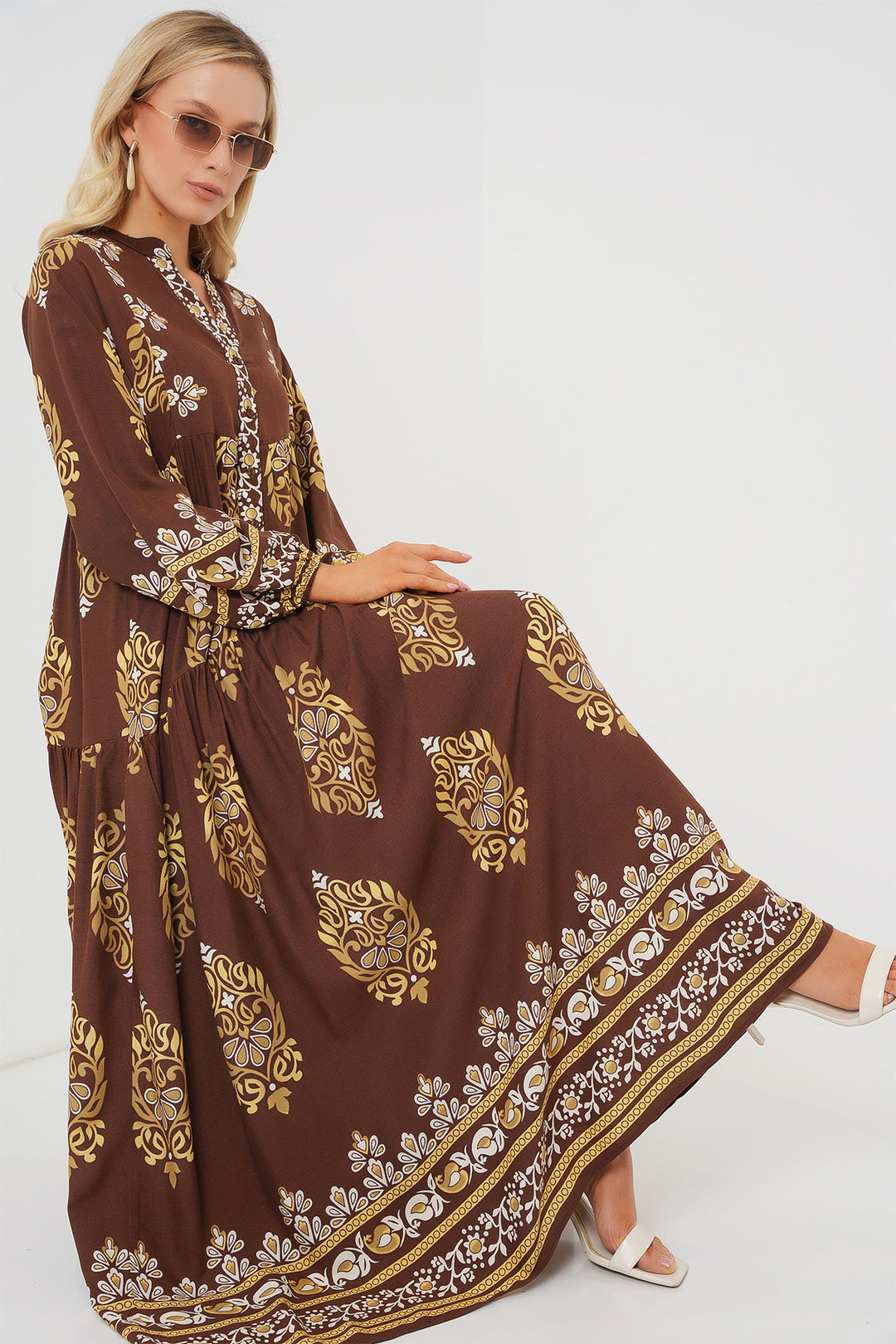 Bigdart 2423 Robe de mode authentique - Blanc - Marron