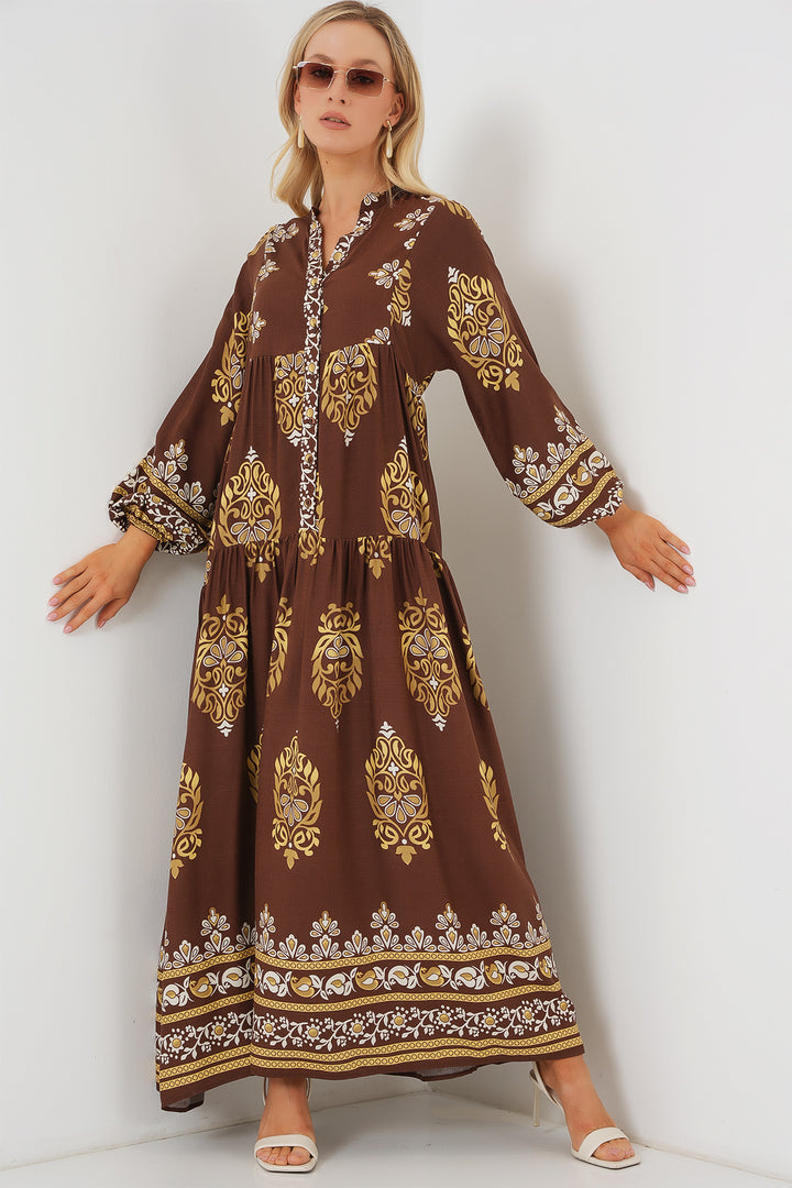 Bigdart Robe de hijab à motif authentique 2423 - Blanc - Blanc - Blanc - Marron