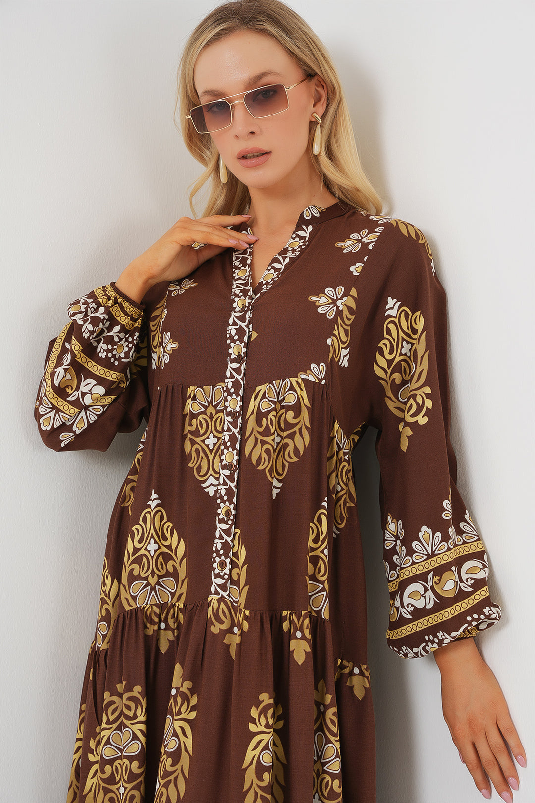 Bigdart Robe de hijab à motif authentique 2423 - Blanc - Blanc - Blanc - Marron