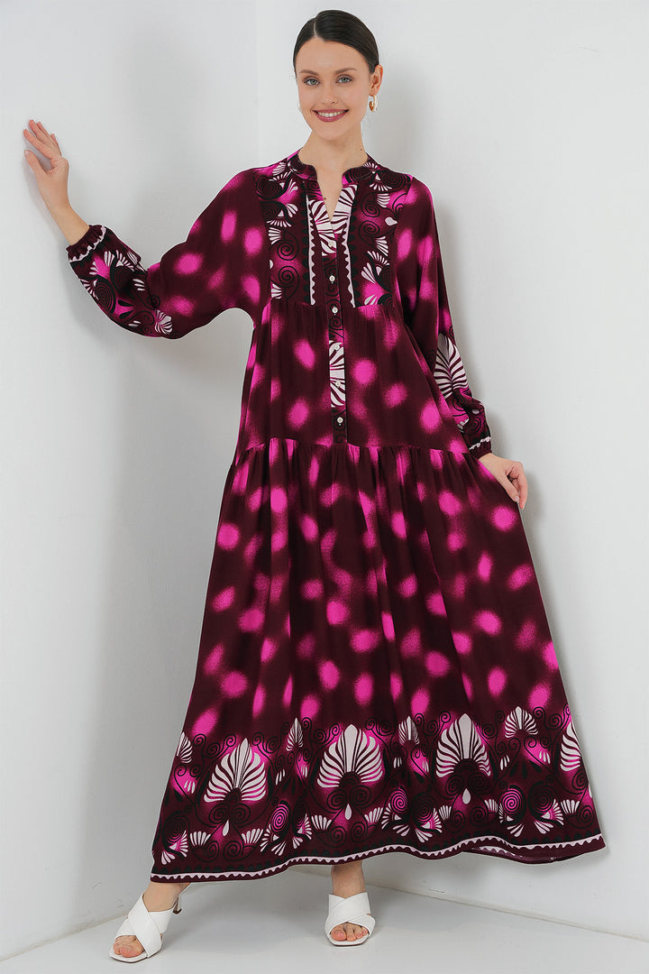 Bigdart Robe de hijab à motif authentique 2423 - Bordeaux - Bordeaux - Bordeaux - Fuchsia