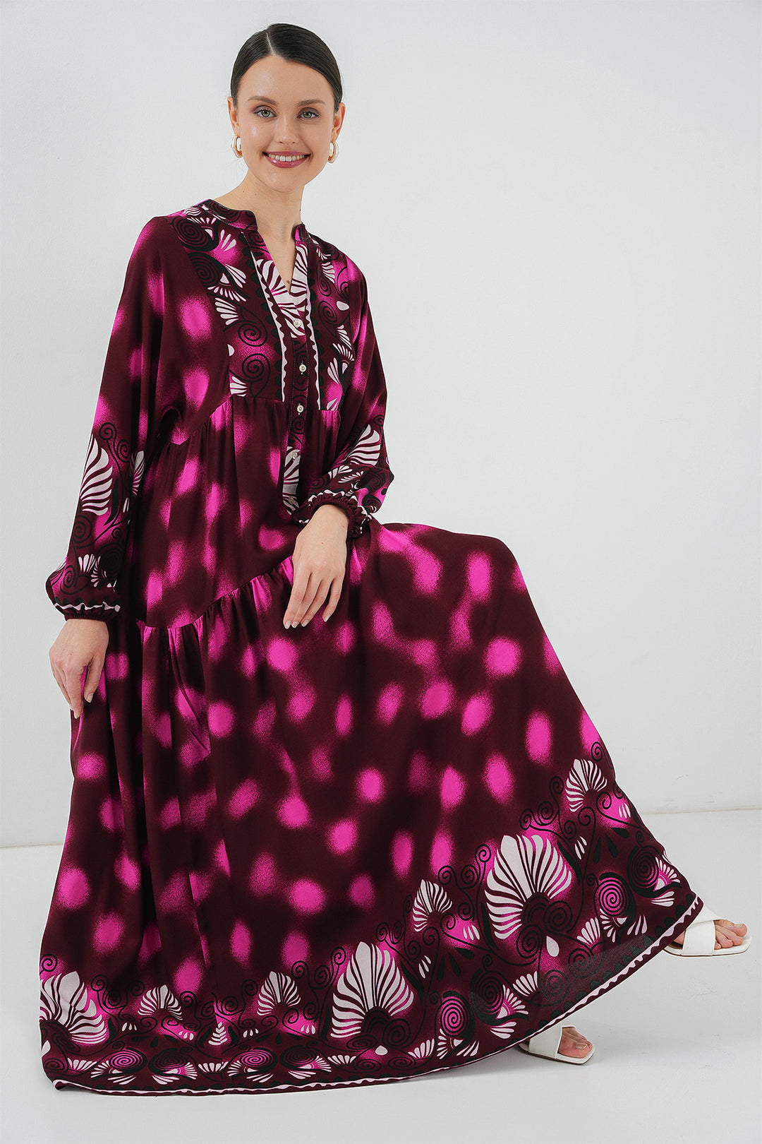Bigdart Robe de hijab à motif authentique 2423 - Bordeaux - Bordeaux - Bordeaux - Fuchsia
