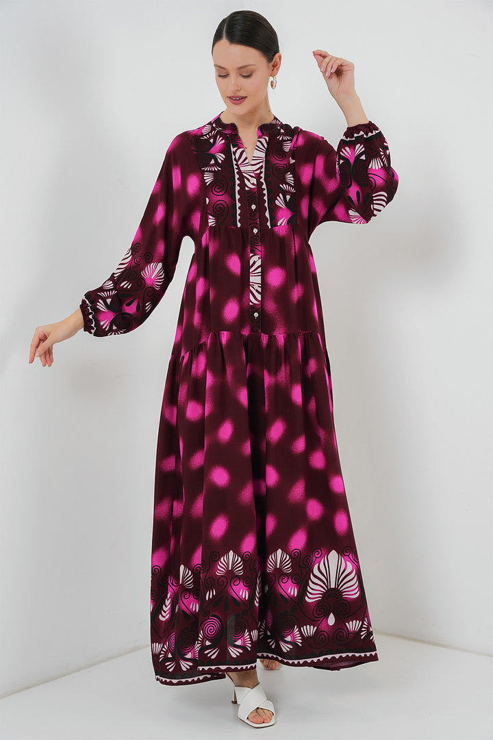 Bigdart Robe de hijab à motif authentique 2423 - Bordeaux - Bordeaux - Bordeaux - Fuchsia