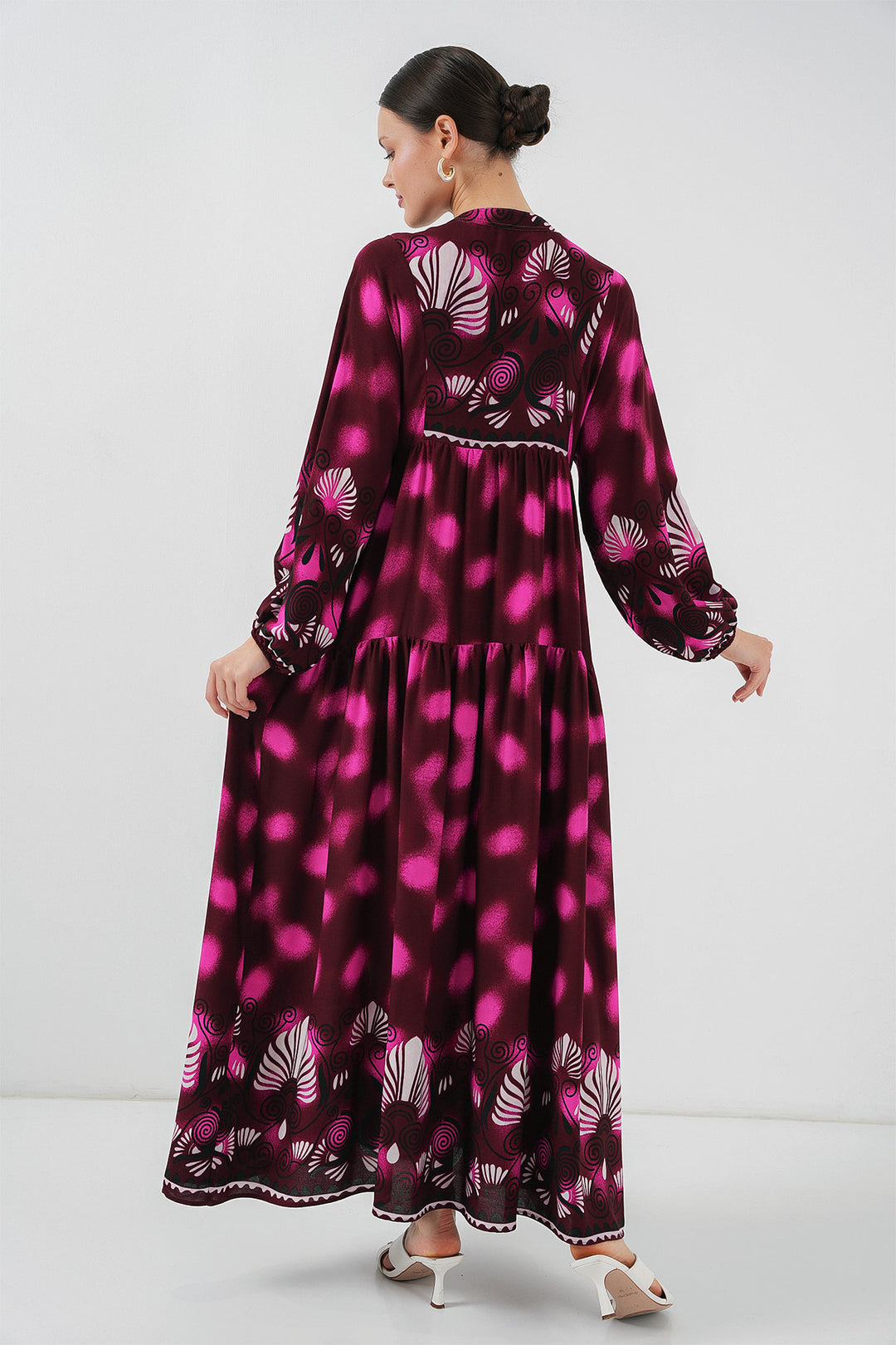Bigdart Robe de hijab à motif authentique 2423 - Bordeaux - Bordeaux - Bordeaux - Fuchsia