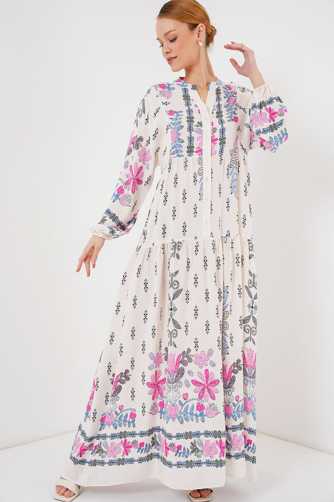 Bigdart Robe Modeste à Motifs Otantik 2423 - Rose C.