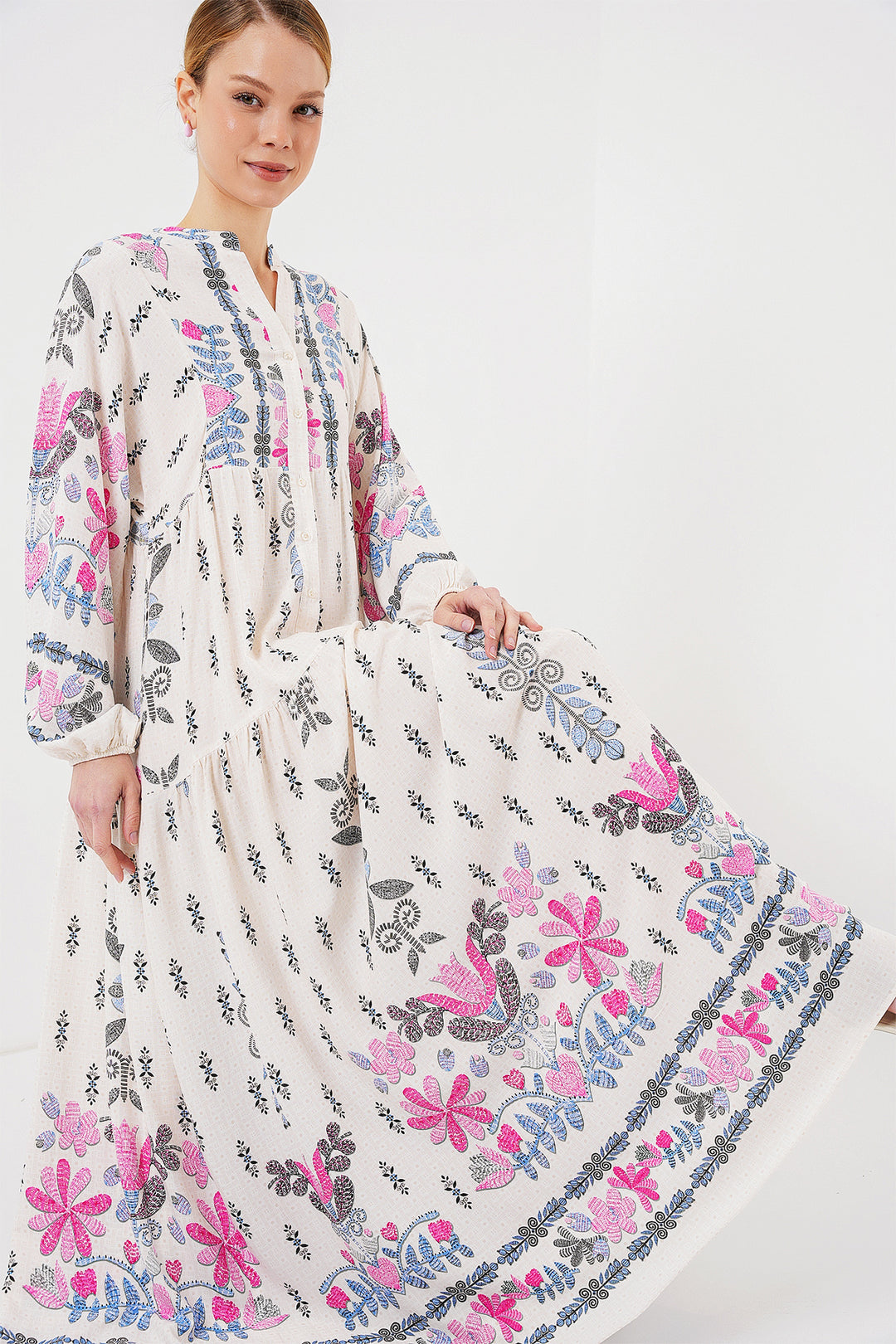 Bigdart Robe Modeste à Motifs Otantik 2423 - Rose C.