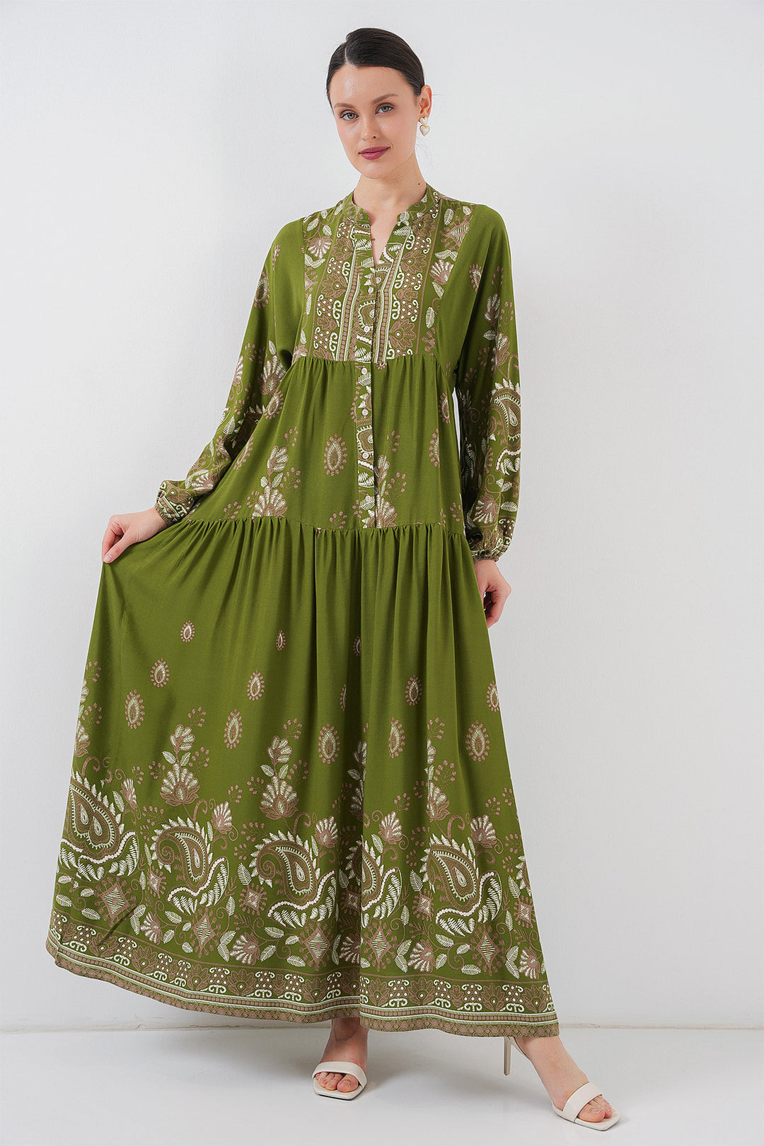 Bigdart Robe de hijab à motif authentique 2423 - d.Kaki