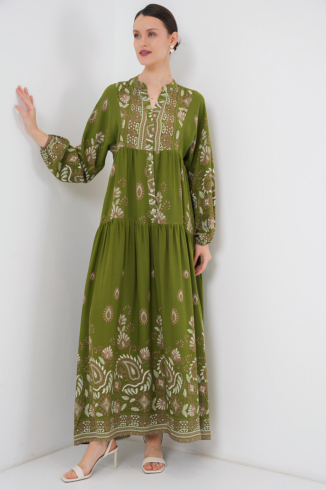 Bigdart Robe de hijab à motif authentique 2423 - d.Kaki