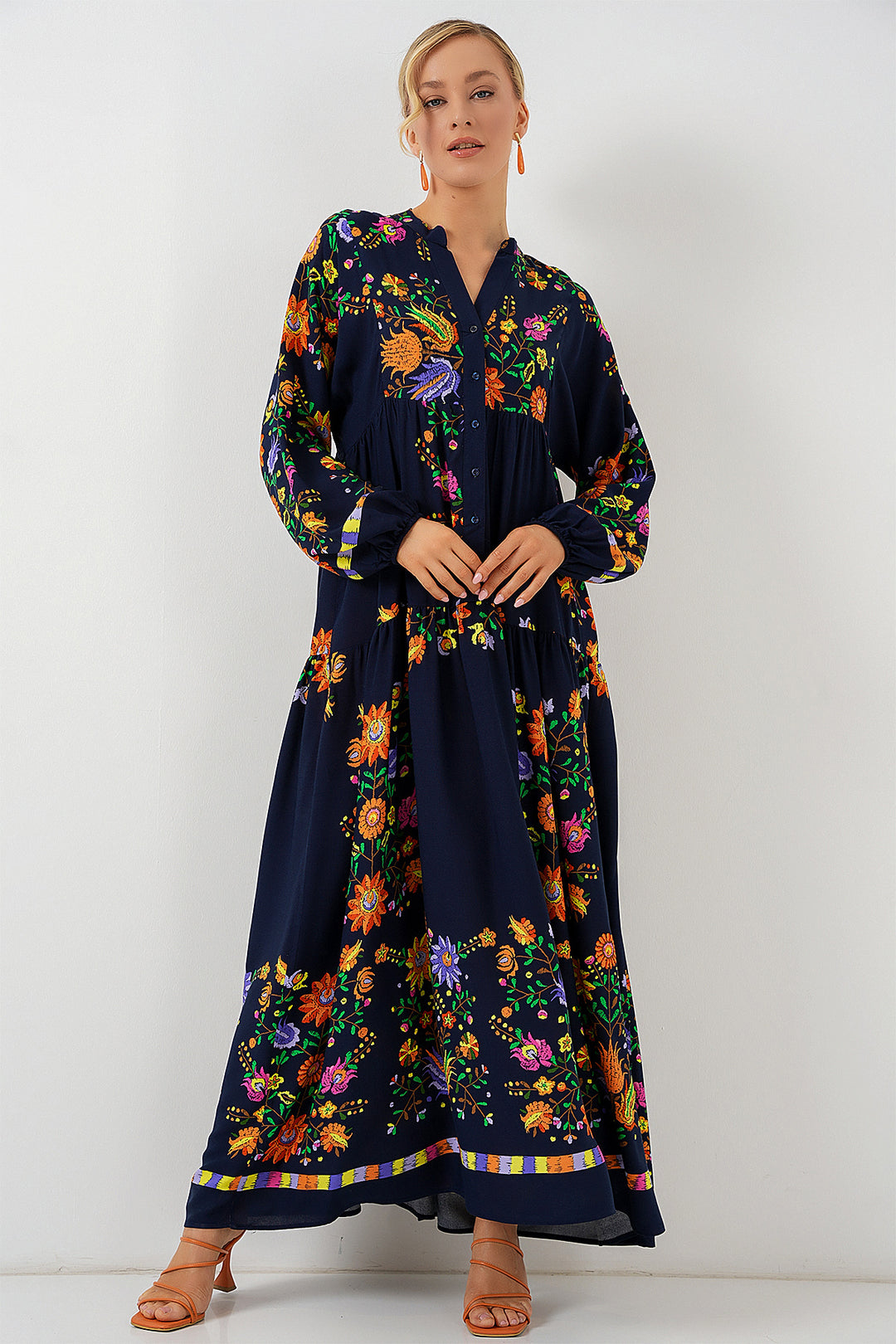 Bigdart Robe de modestie à motifs 2423 - Bleu marine uni