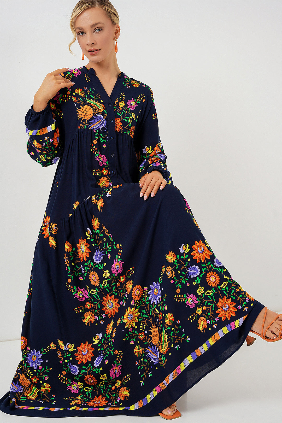 Bigdart Robe de modestie à motifs 2423 - Bleu marine uni