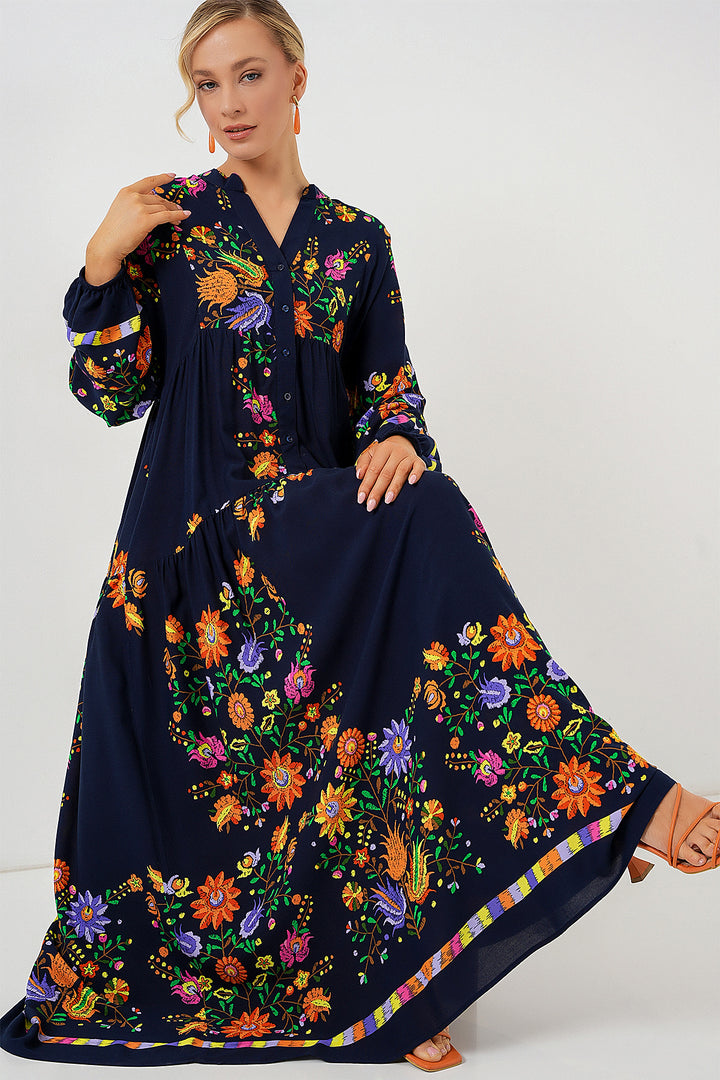Bigdart Robe de modestie à motifs 2423 - Bleu marine uni
