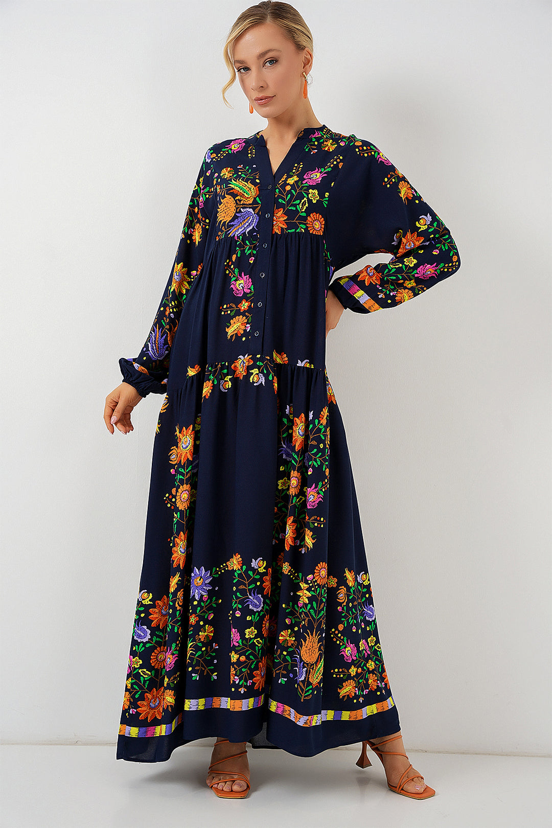 Bigdart Robe de modestie à motifs 2423 - Bleu marine uni