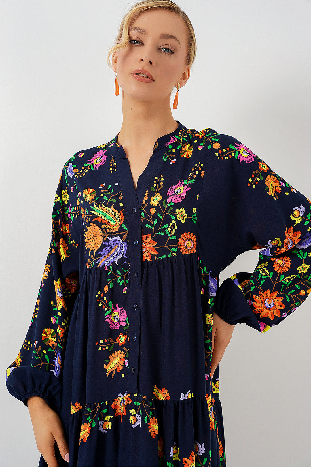 Bigdart Robe de modestie à motifs 2423 - Bleu marine uni