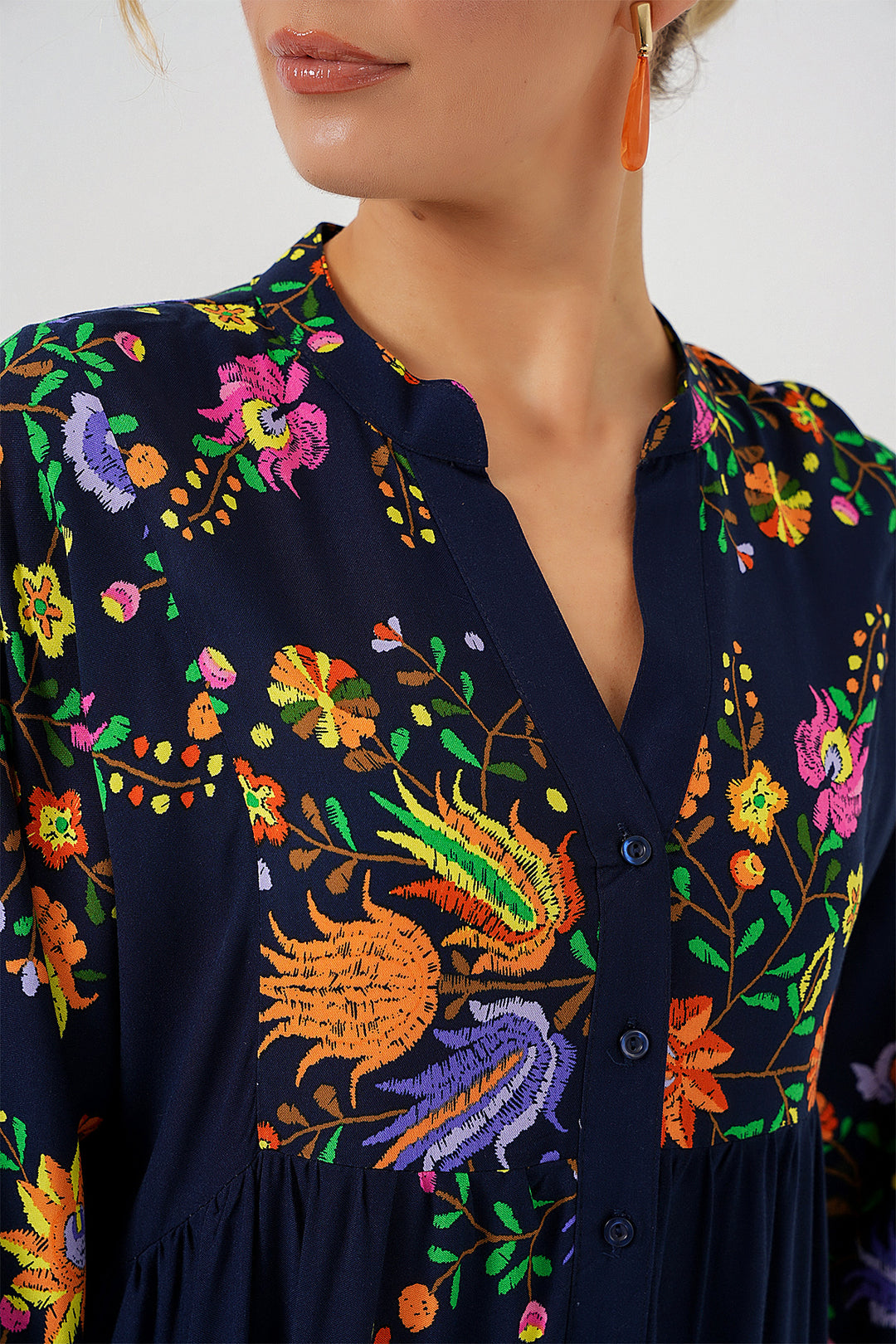 Bigdart Robe de modestie à motifs 2423 - Bleu marine uni