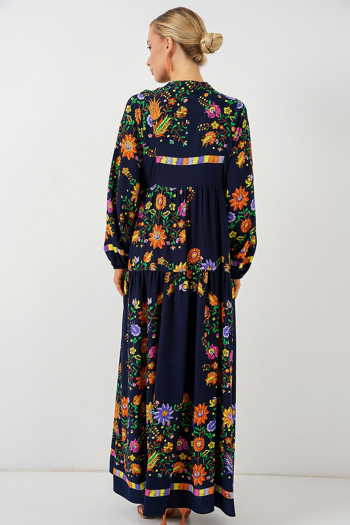 Bigdart Robe de modestie à motifs 2423 - Bleu marine uni