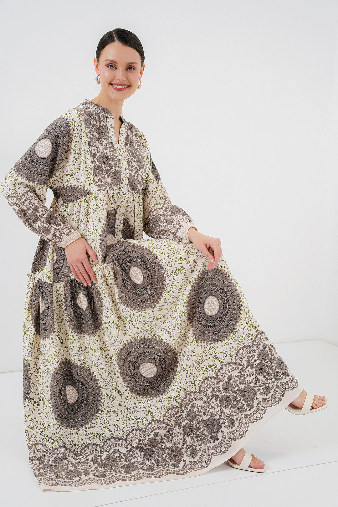 Bigdart 2423 Robe Modeste Imprimée Authentique - Marron