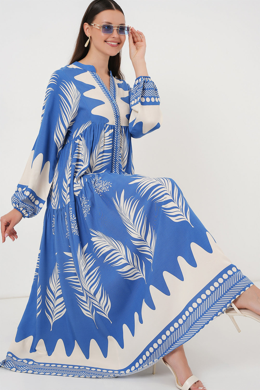 Bigdart Robe de hijab à motifs authentiques 2423 - h. Indigo