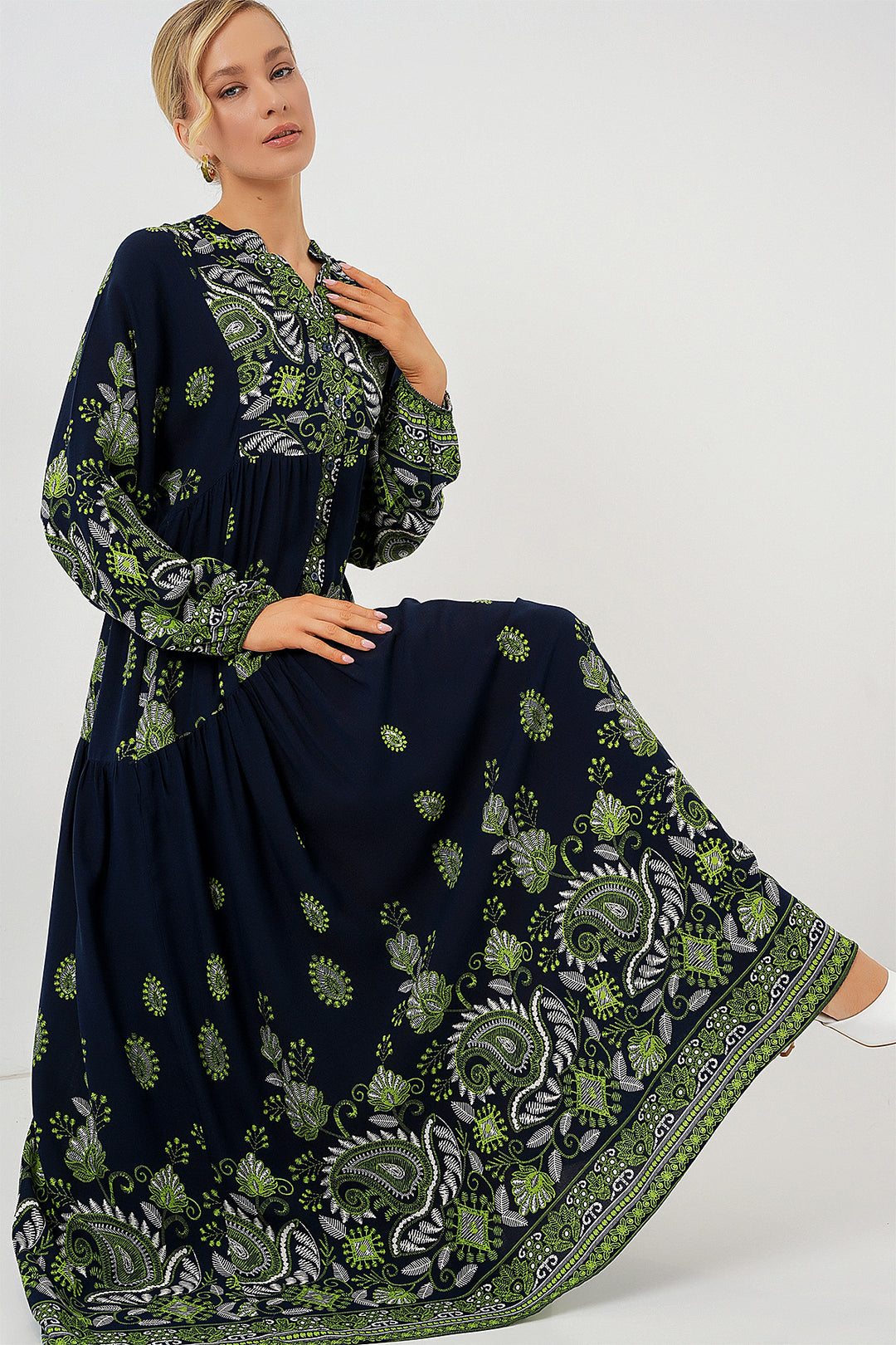 Bigdart Robe de hijab à motif authentique 2423 - Bleu marine 13