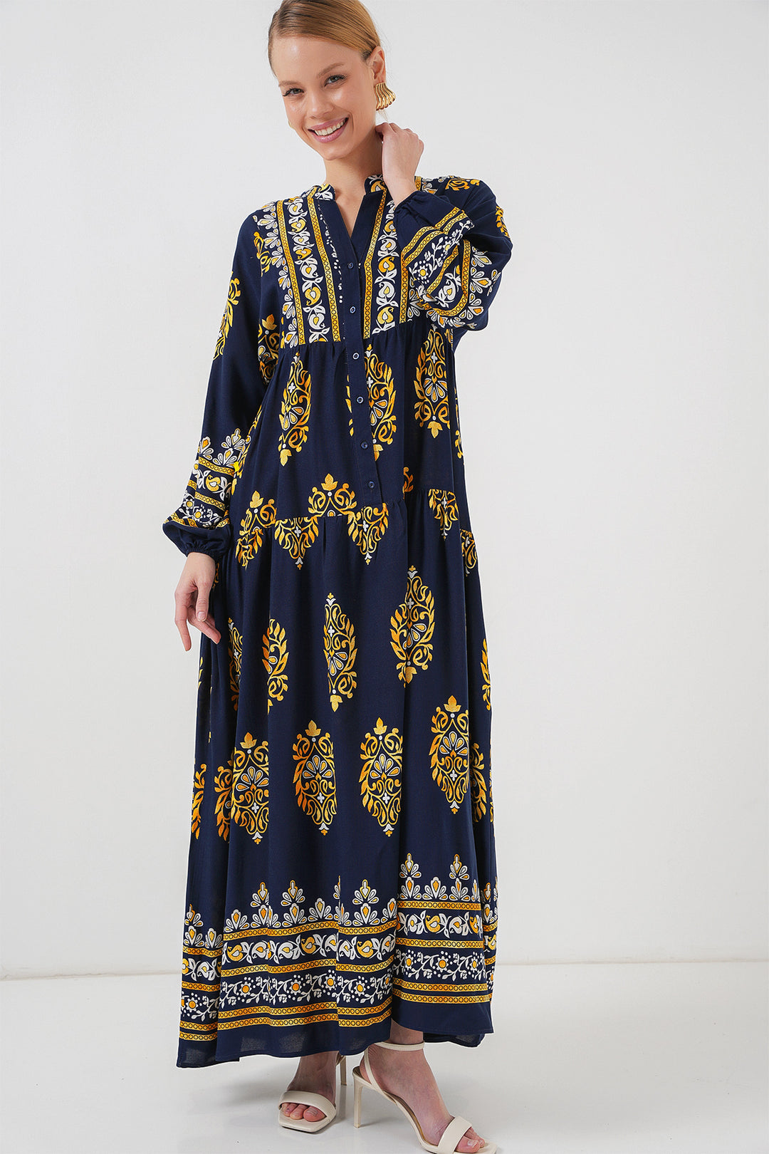 Bigdart Robe de hijab à motif authentique 2423 - Bleu marine 2
