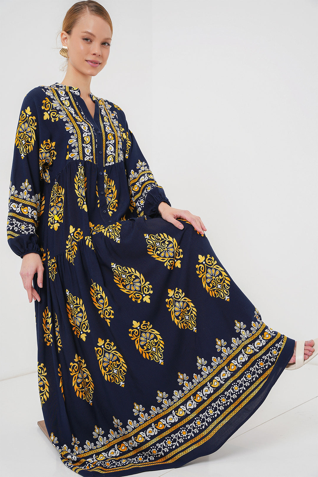 Bigdart Robe de hijab à motif authentique 2423 - Bleu marine 2