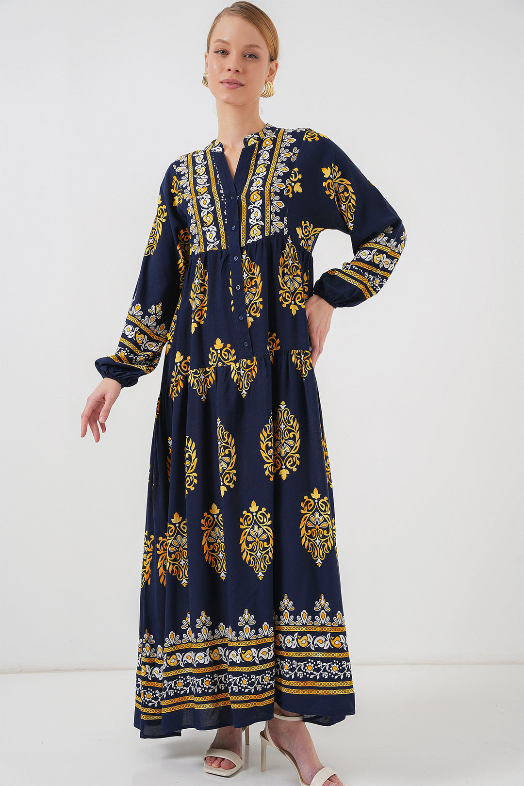 Bigdart Robe de hijab à motif authentique 2423 - Bleu marine 2