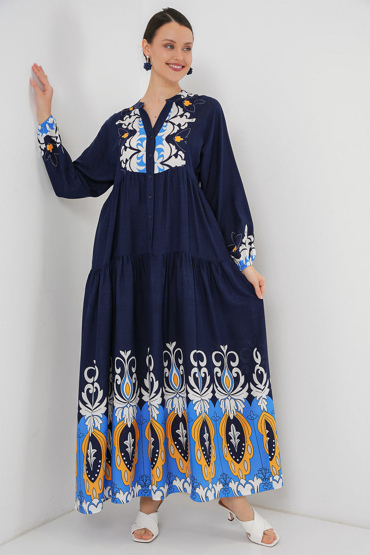 Bigdart Robe de hijab à motif authentique 2423 - Bleu marine 4