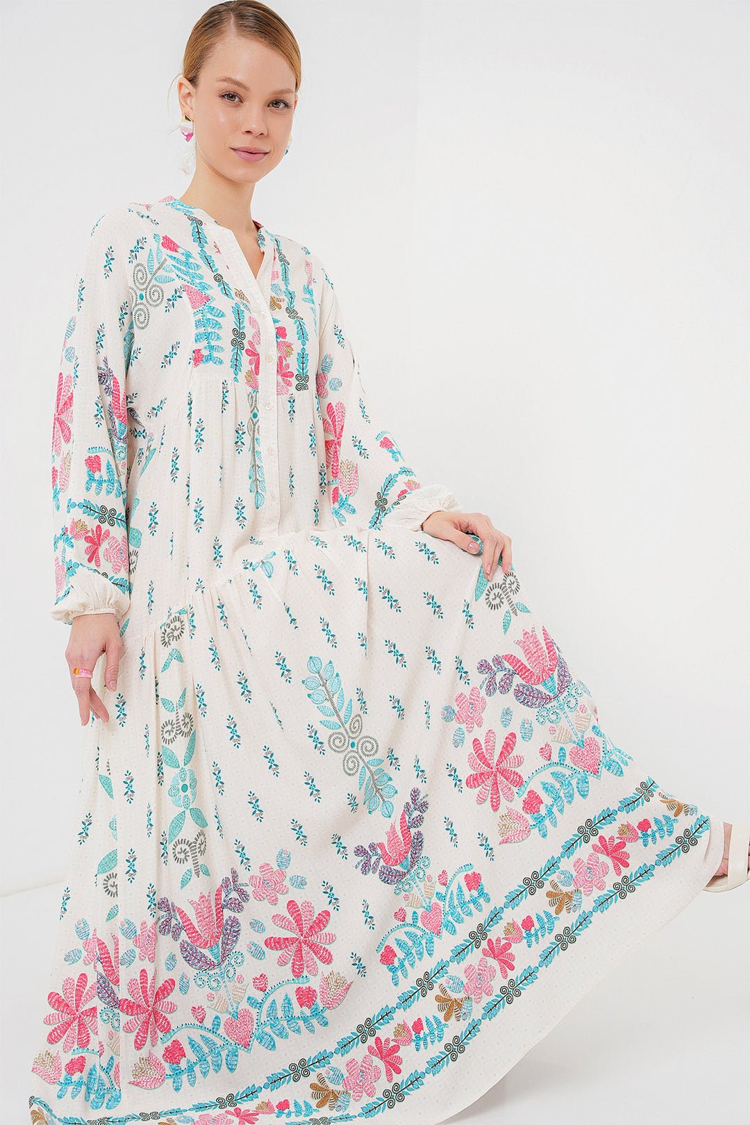 Bigdart 2423 Robe de hijab à motifs authentiques - Bleu