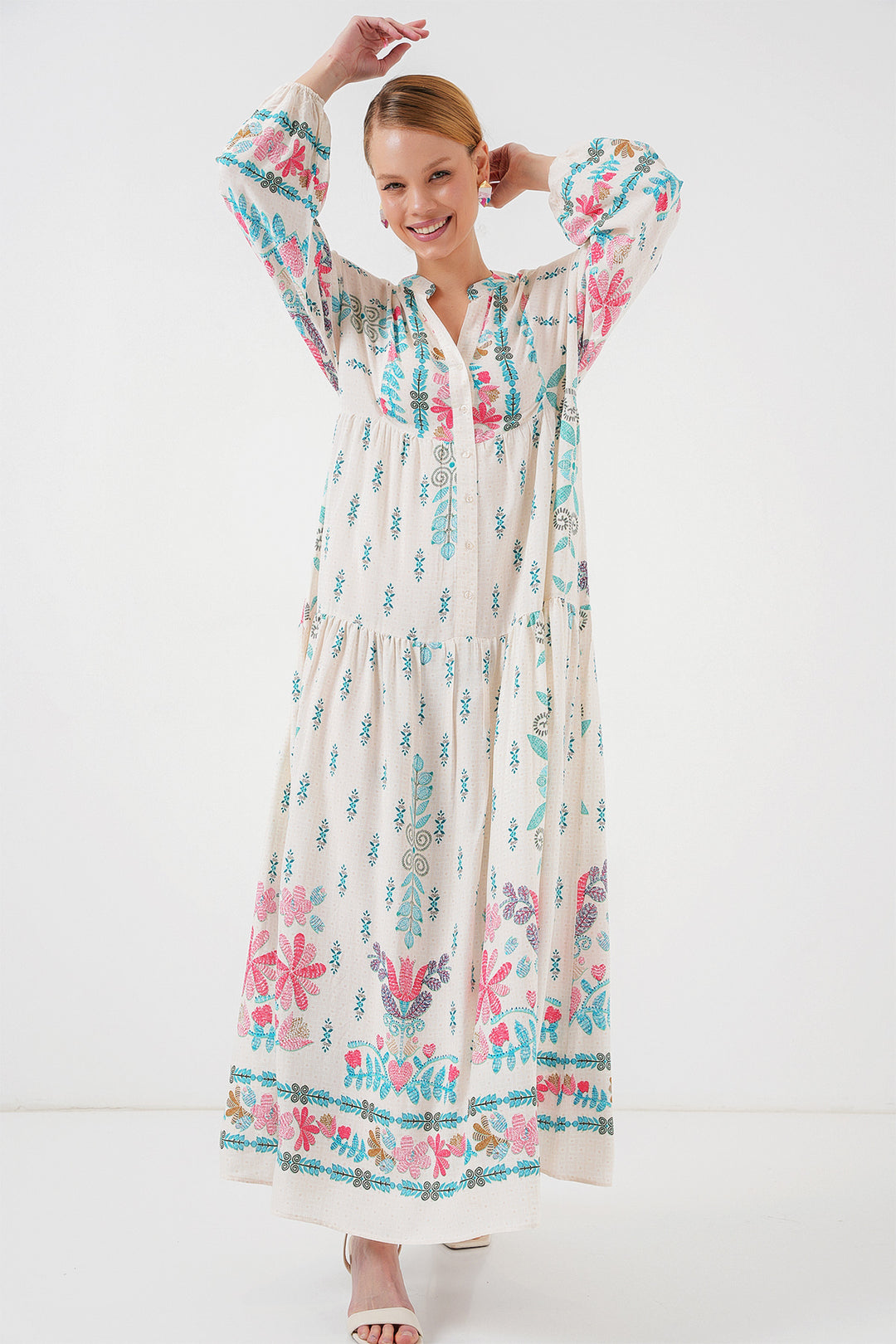 Bigdart 2423 Robe de hijab à motifs authentiques - Bleu