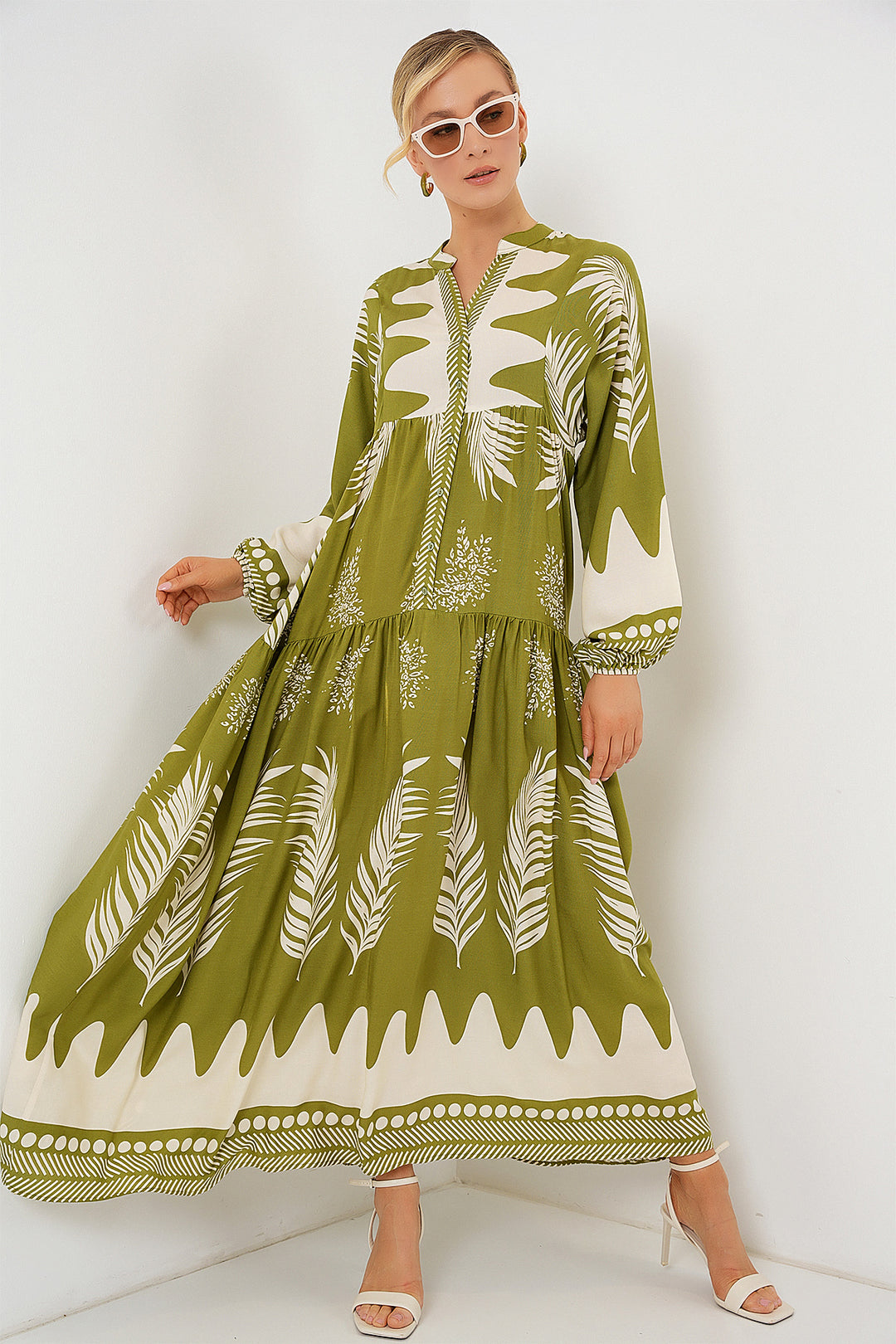 Bigdart Robe de modestie à motif authentique 2423 - Vert menthe