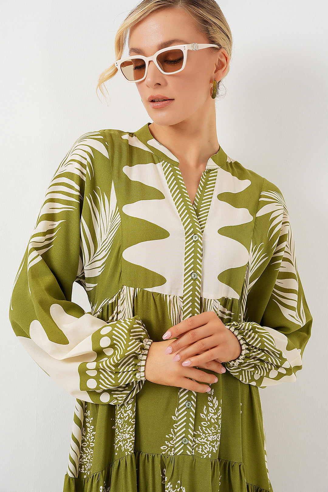 Bigdart Robe de modestie à motif authentique 2423 - Vert menthe