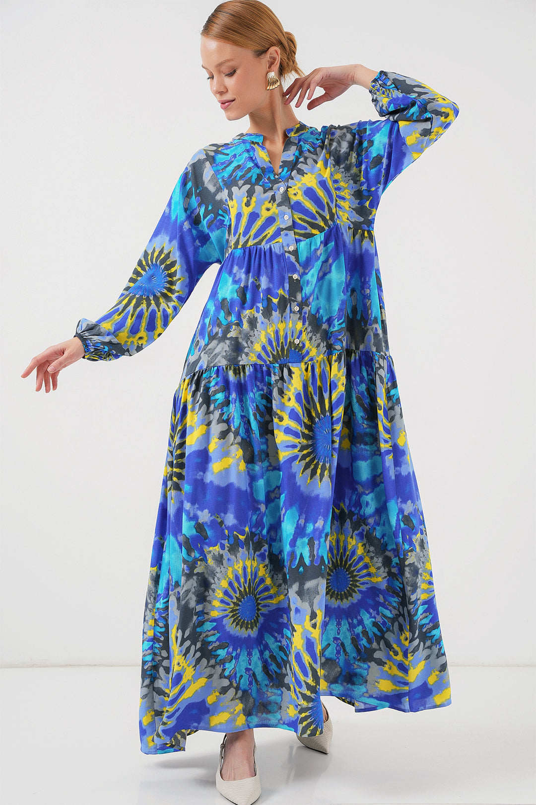Bigdart Robe de hijab à motif authentique 2423 - Bleu saphir