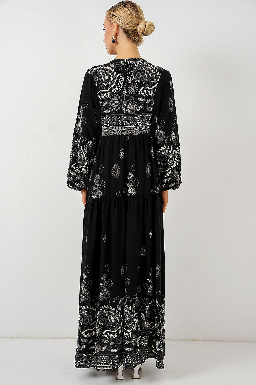 Bigdart Robe de Modestie à Motif Authentique 2423 - Noir - Noir - Noir - Blanc 1