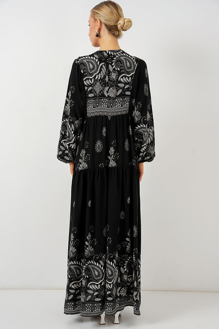 Bigdart Robe de Modestie à Motif Authentique 2423 - Noir - Noir - Noir - Blanc 1