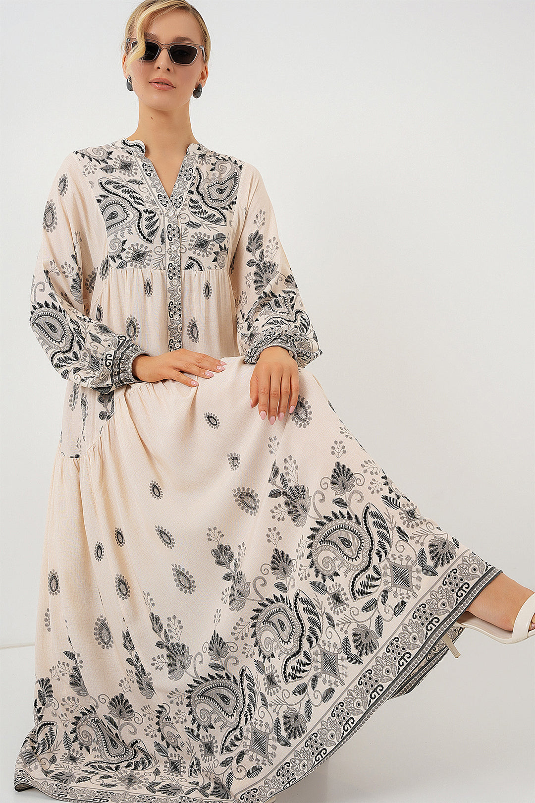 Bigdart 2423 Robe de mode authentique - Noir - Crème