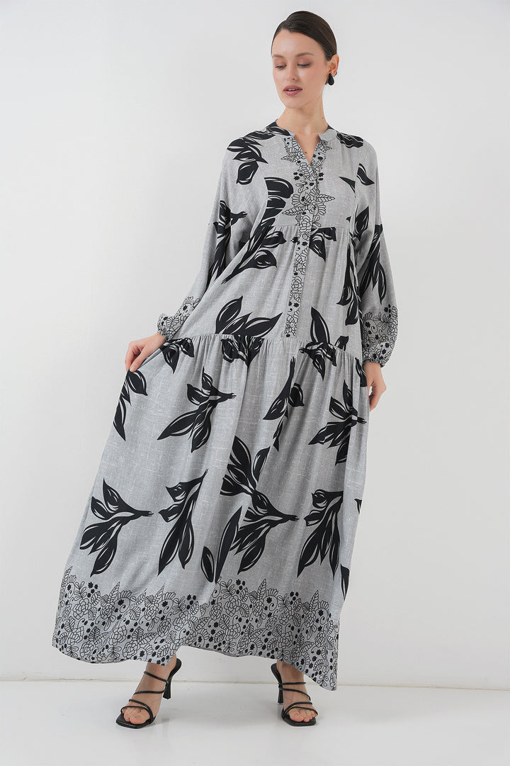 Bigdart 2423 Robe de hijab à motifs authentiques - Pierre