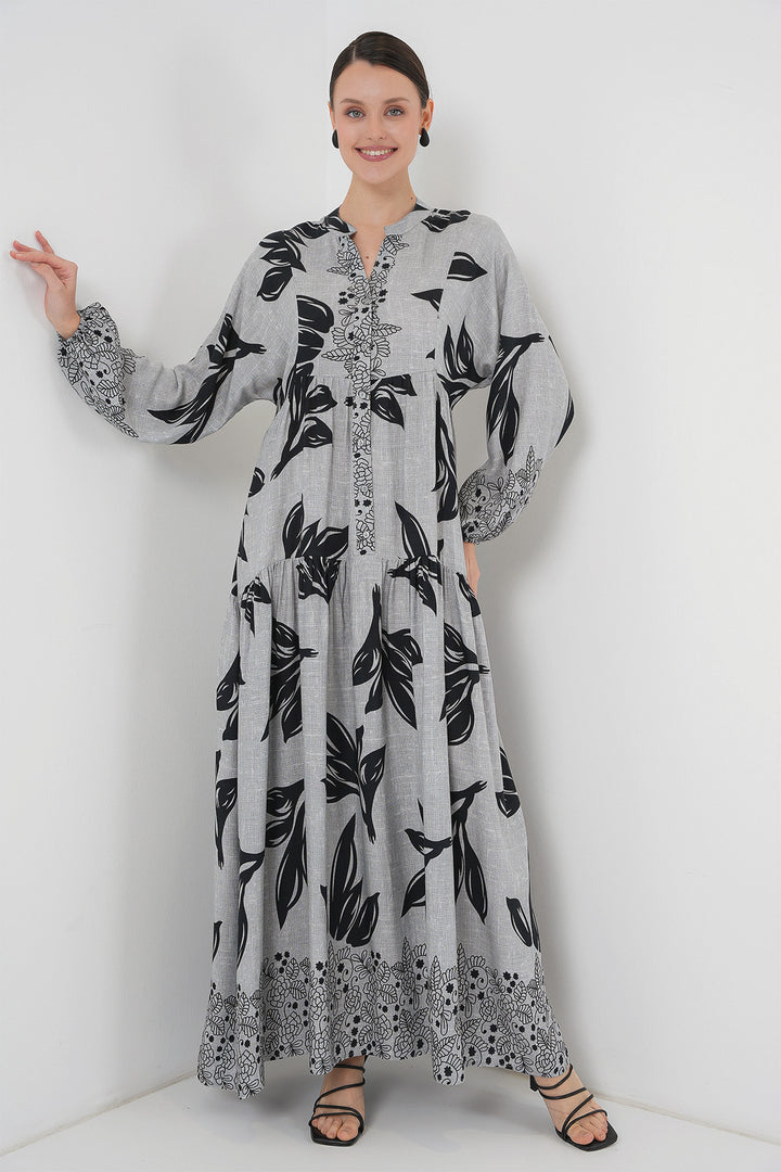 Bigdart 2423 Robe de hijab à motifs authentiques - Pierre