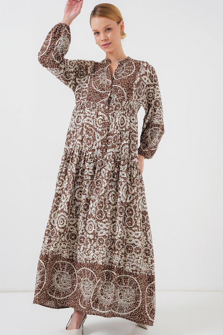 Bigdart Robe de hijab à motif authentique 2423 - Marron clair