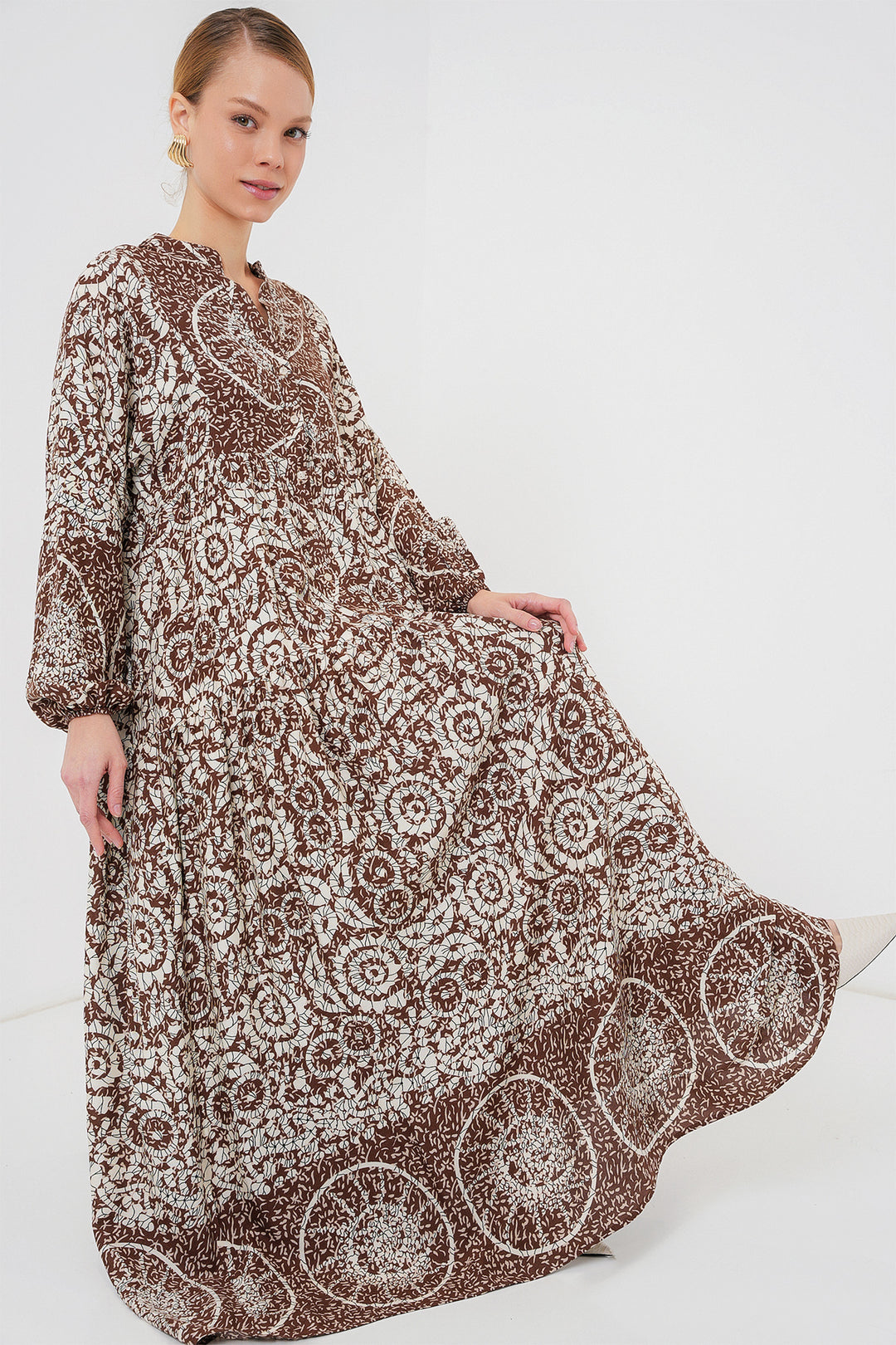 Bigdart Robe de hijab à motif authentique 2423 - Marron clair