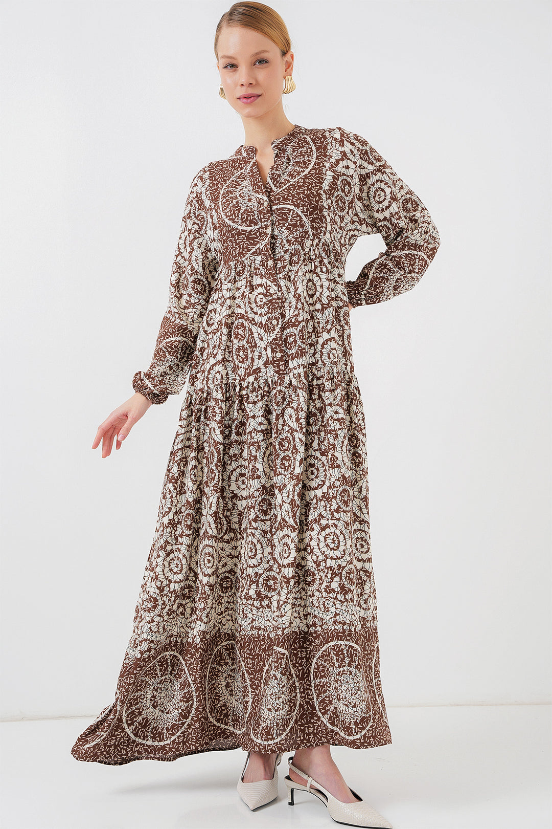 Bigdart Robe de hijab à motif authentique 2423 - Marron clair