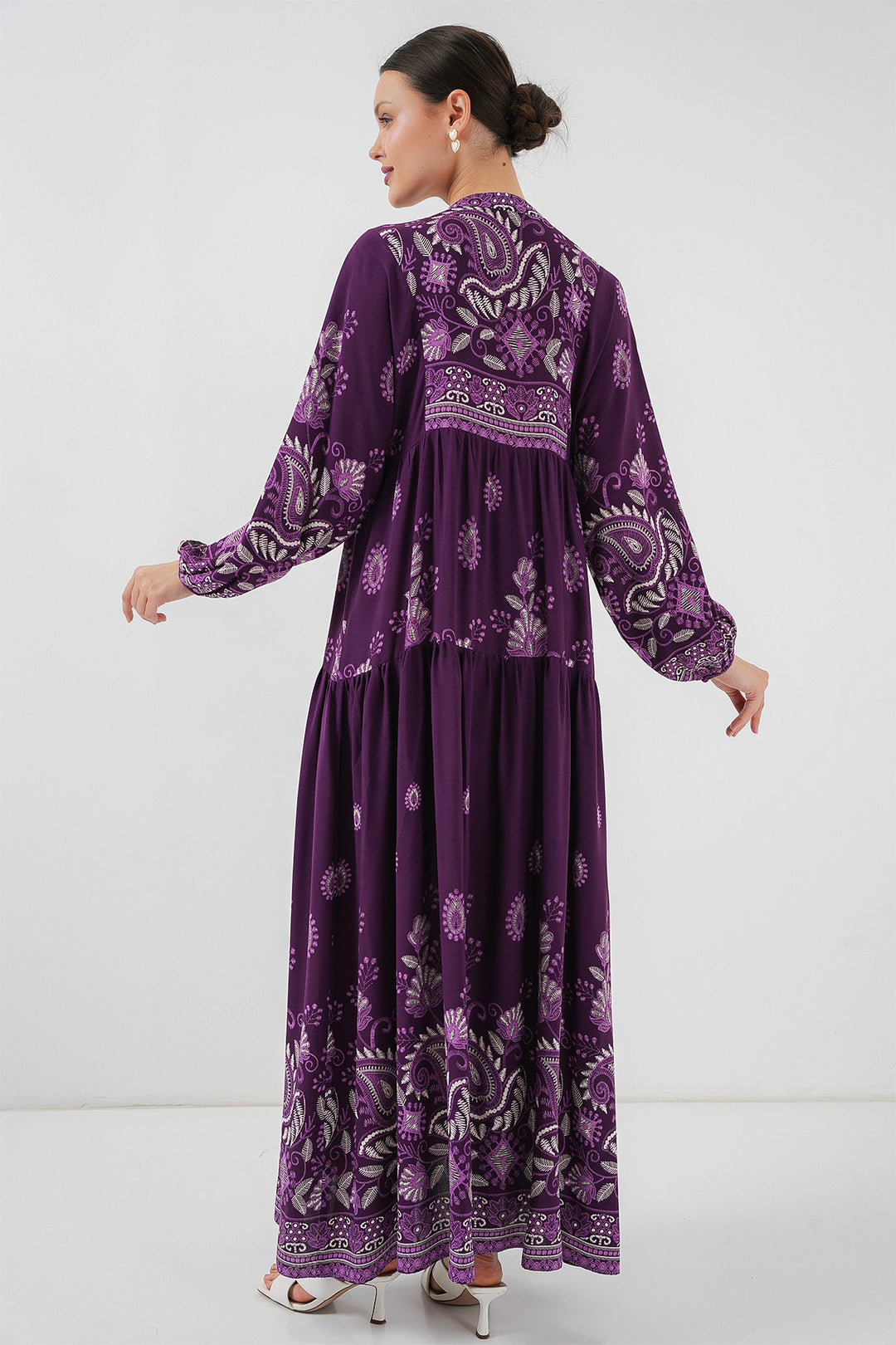 Bigdart 2423 Otantik Desenli Tesettür Elbise - V. Violet