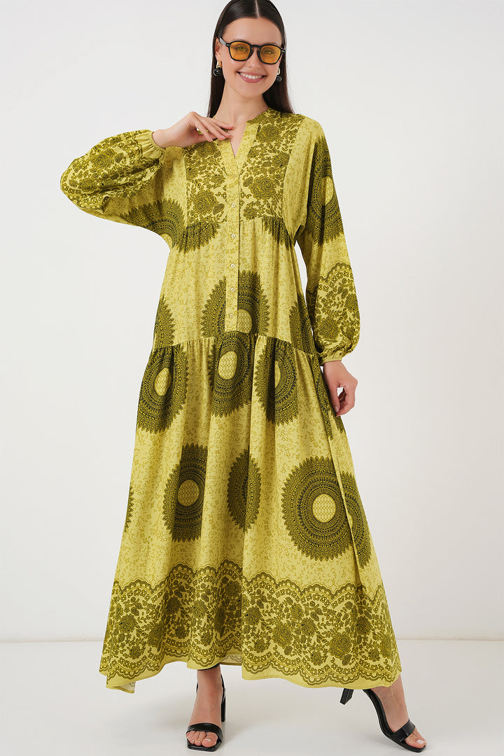 Bigdart Robe de modestie à motif authentique 2423 - Vert huile 2