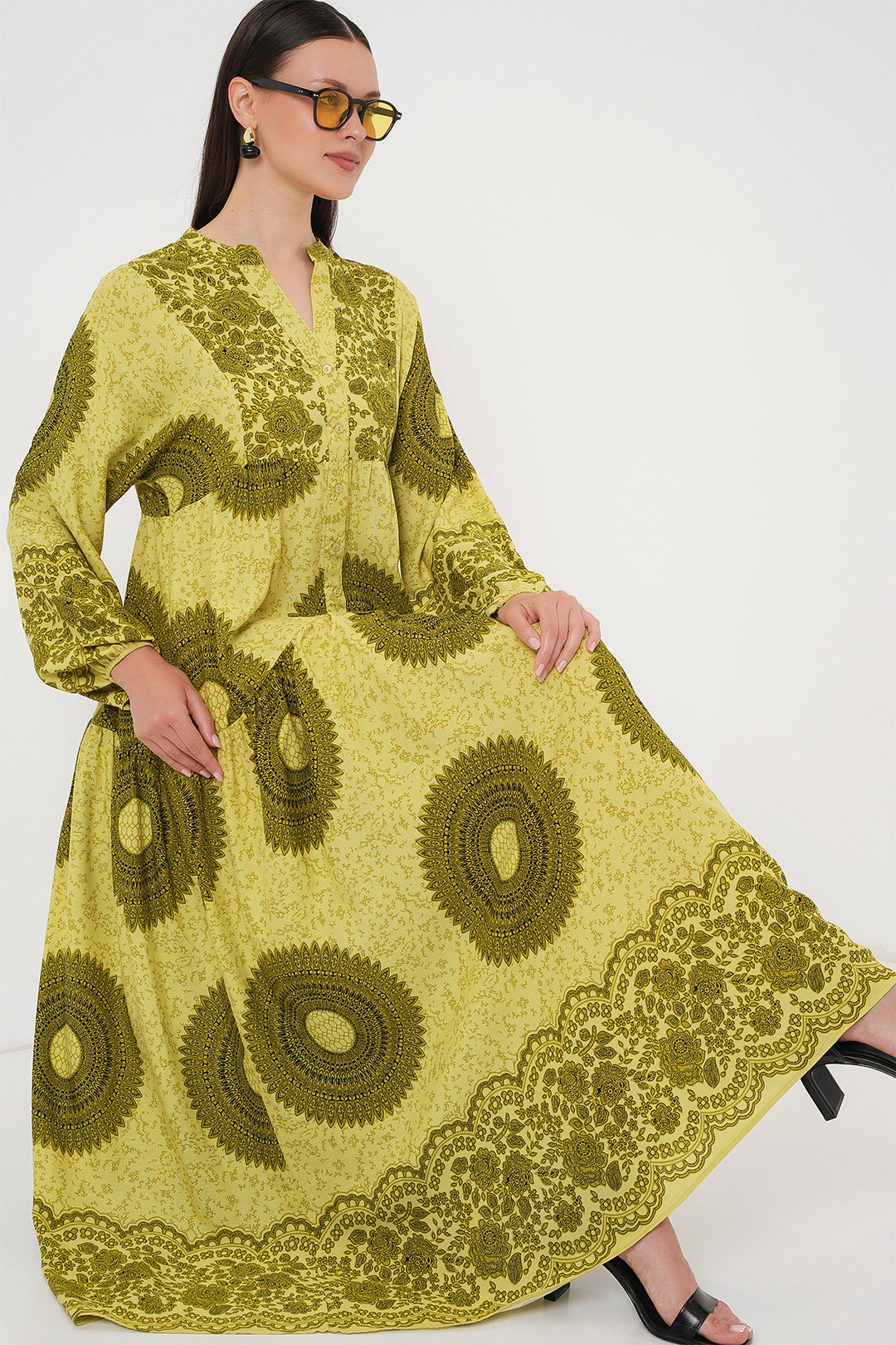 Bigdart Robe de modestie à motif authentique 2423 - Vert huile 2