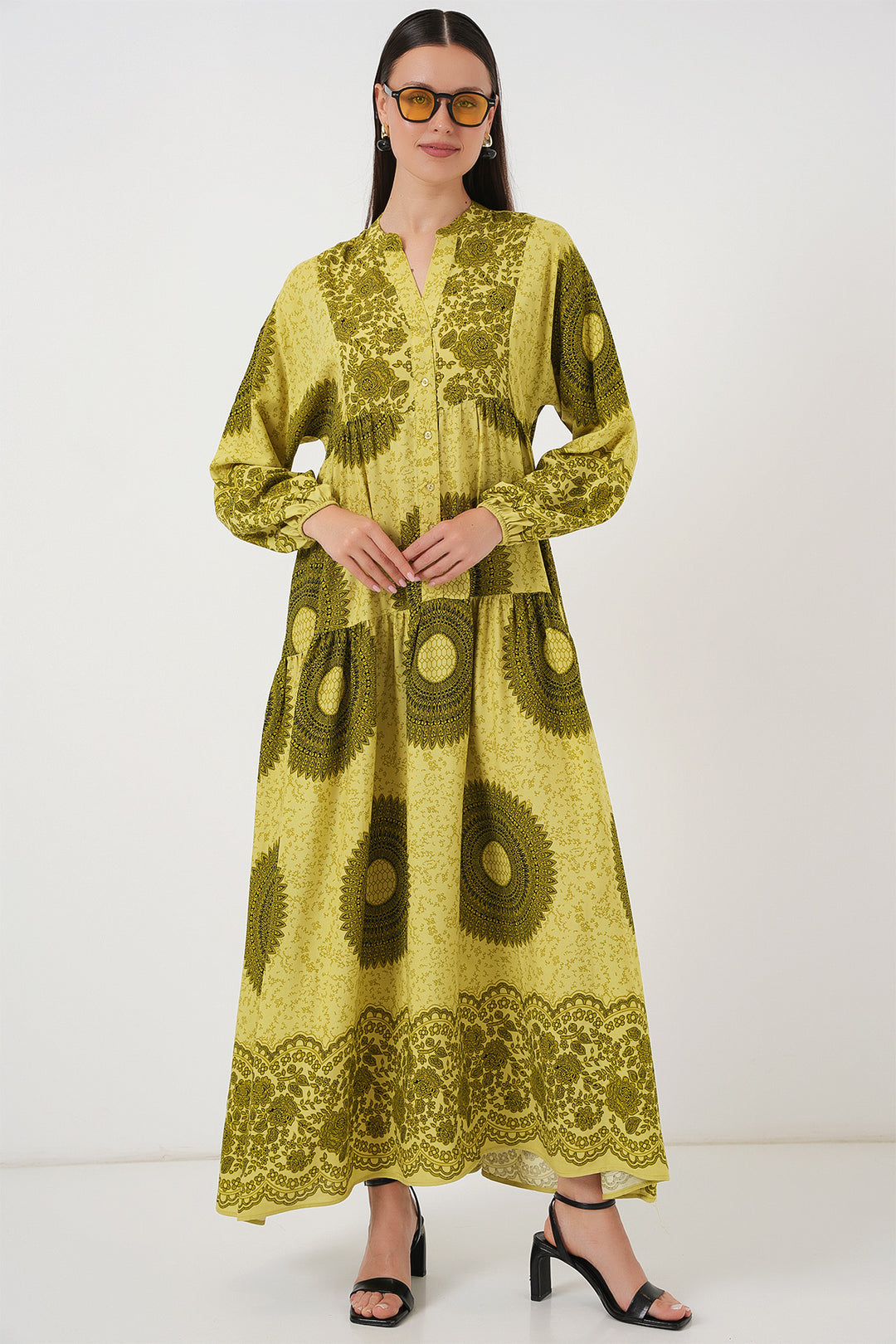 Bigdart Robe de modestie à motif authentique 2423 - Vert huile 2