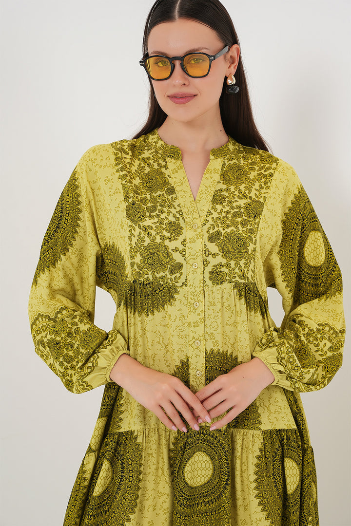 Bigdart Robe de modestie à motif authentique 2423 - Vert huile 2