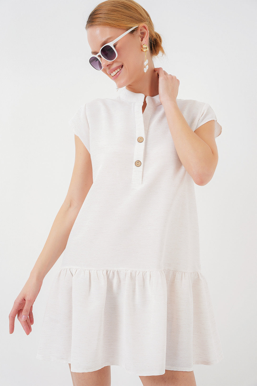 Bigdart 2425 Robe Mini en Lin - Écru