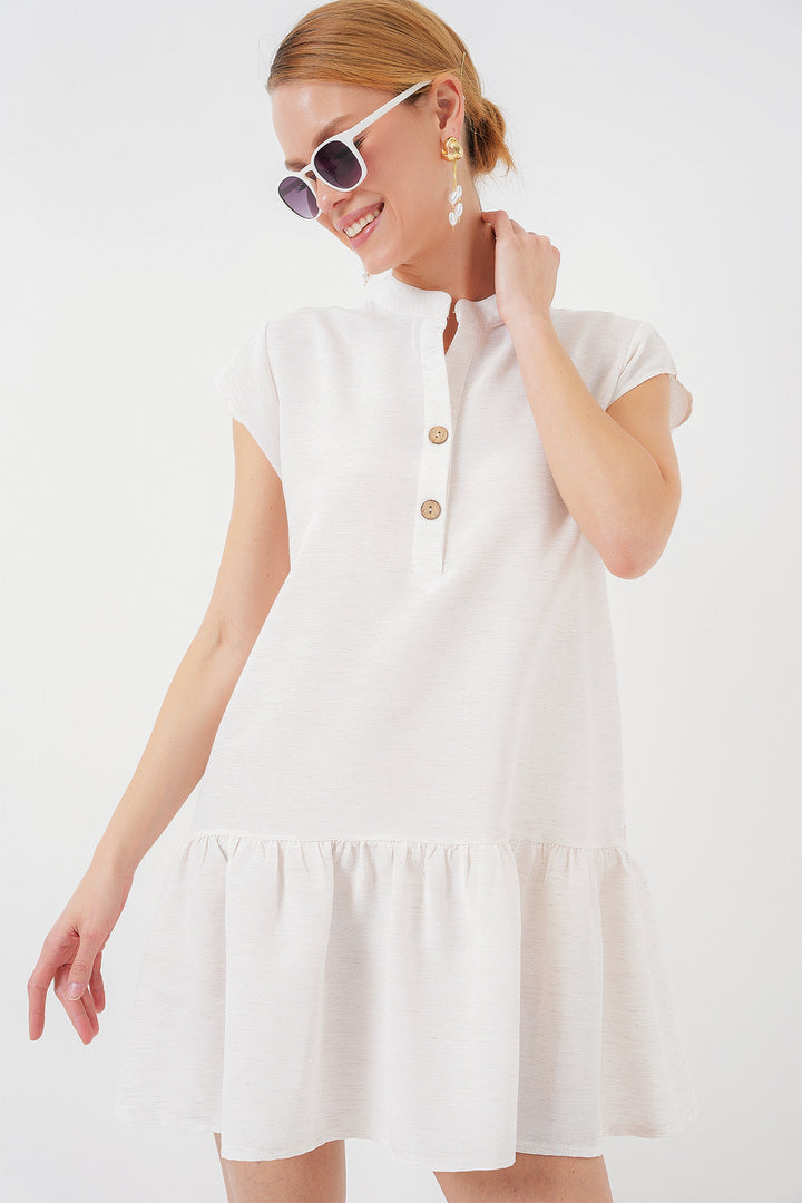 Bigdart 2425 Robe Mini en Lin - Écru