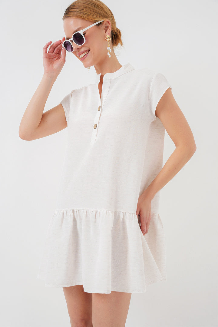 Bigdart 2425 Robe Mini en Lin - Écru