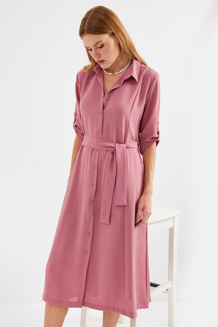 Bigdart 2442 Robe chemise à ceinture - Rose thé A.